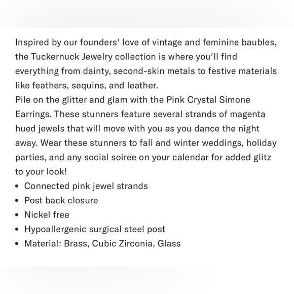 Tuckernuck Crystal Simone Earrings Pink

Size 3”L x 1”W

Brand new- never worn - Picture 6 of 6